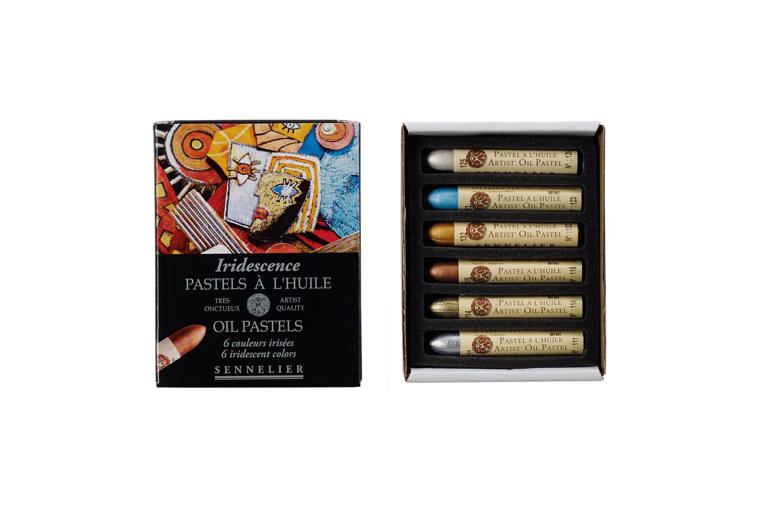 A packet of 6 Sennelier Iridescence oil pastels